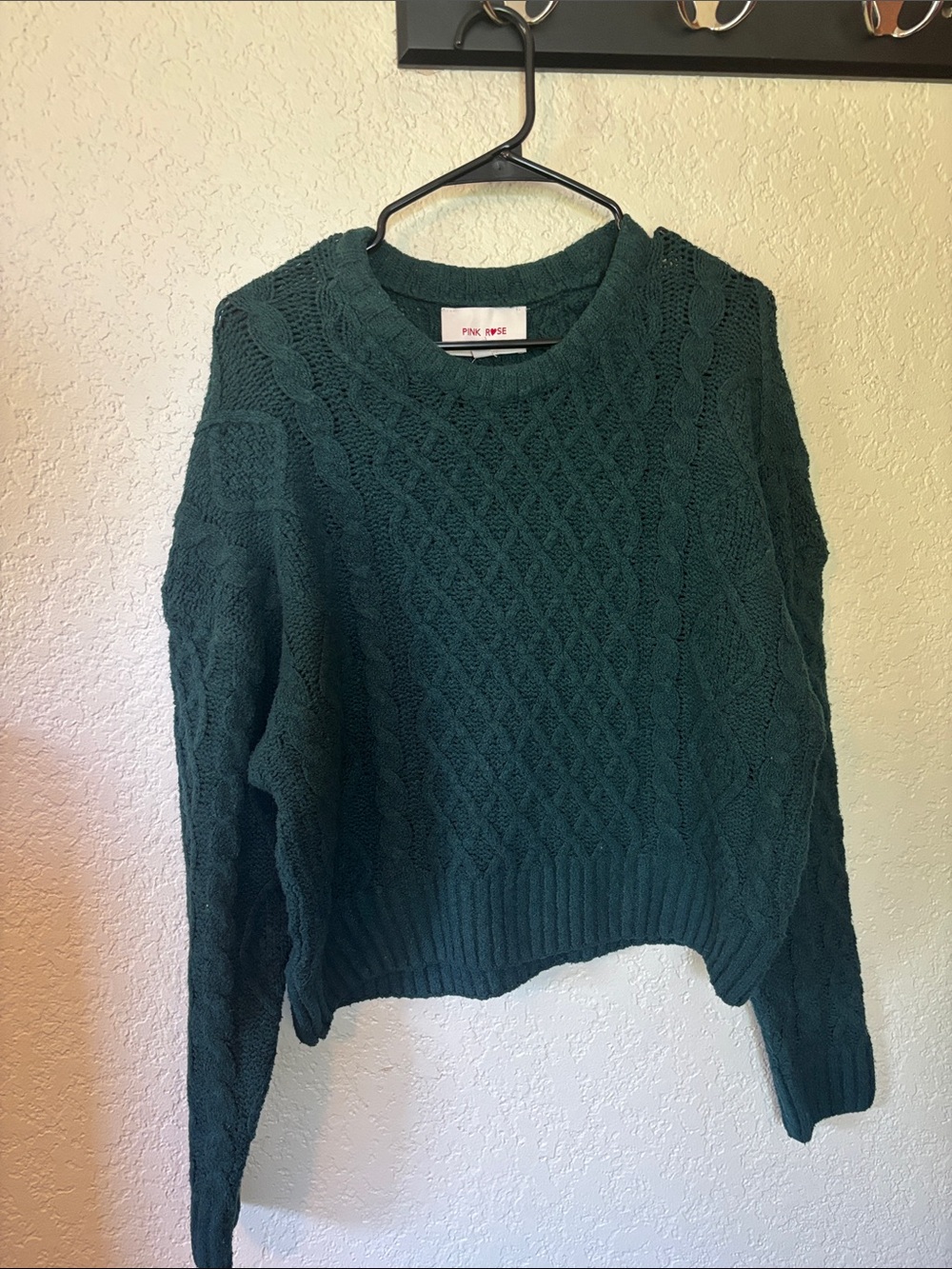 Pink Rose Dark Green Cable Knit Sweater